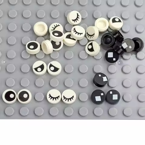 Round Tile Building Blocks Part MOC Bricks Cartoon Eyes 4 Kinds Model Accessories Emotional Expressi