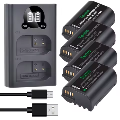 2280mAh DMW-BLK22 Battery& Dual Charger for Panasonic Lumix DC-S5 DC-S5 II DC-S5 IIX GH5 II GH6 S5II