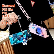 Case For Huawei P10 Lite Huawei P10 Plus Huawei P9 Plus P10 Huawei P9 Retro Camera lanyard Sling Casing Grip Stand Holder Silicon Phone Case Cover With Cute Doll Top Seller Case