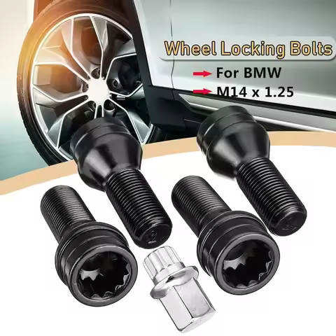 4pcs M14*1.25/M12*1.5 Black Alloy Car Wheel Locking Bolts Lug Nuts Anti-theft+key Stainless Steel Fo