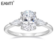 EAMTI 3CT 925 Sterling Silver Engagement Rings 3-Stone Oval Cut Cubic Zirconia CZ Wedding Promise Ri