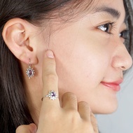 Women's Hook Earrings Genuine Silver 925 Amethyst Amethyst Flower Jawan