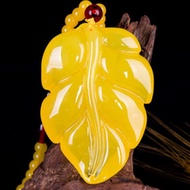 Golden Branch Jade Leaf Beeswax Pendant Amber Necklace