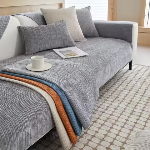 Solid Color Chenille Sofa Towel Thick Universal Sectional Sofa Cover Modern Furniture Dustproof Cove