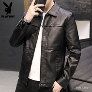Jaket Kulit Playboy Jaket Kulit Motosikal Kasual Lelaki Musim Bunga 2025 Kot Kolar Turn-down Hitam B