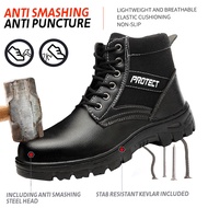 FREE SOCKS Leather Safety Shoes Kasut Safeti Kulit High Cut Safety Boots Steel Top Cap Work Shoe Kas