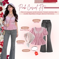 FREE Cermin 3in1 Pink Outfit for Girls (Thea Tartan Blouse + Jeanscelana cutbray + Bandana Scraf Lea