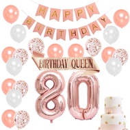 (SG Seller) 80th Birthday Decorations, 80 Balloon, Rose Gold Party supplies, 30 PC set, Happy Birthd