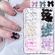 6 Grids/Box White Pink Bowknot Nail Art Charm 3D Nail Art Decoration Accessories Design