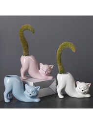 1入創意可愛貓尾柱花盆陶瓷跨境卡通動物創意多肉猴尾柱仙人掌花器