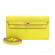 不議價 【二手】HERMES KELLY TO GO 肩帶長錢包 檸檬黃