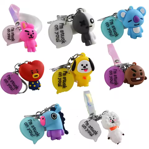 Kawaii BT21 Keychain Soft PVC Car Keychain Student Bag Cute Pendant CHIMMY COOKY KOYA TATA Anime Gif