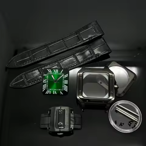 Black 38mm Square Black Golden Watch Strap Case Leather Watchband for Sandoz NH36 NH35 NH70 Movement