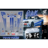 Decal 2F2FR R34 GTR Skyline paul walker Fast and furious 2 Fast2 water slide white toner hotwheels