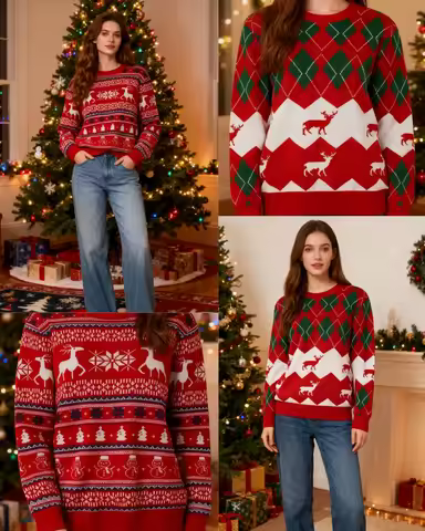 Women's Christmas Knit Sweater Long Sleeve Crewneck Letter Gingerbread Man Print Jumpers Xmas Knitwe