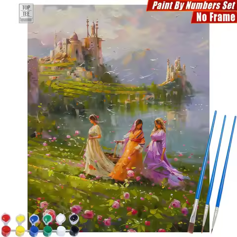 Three women flowers Paints By Numbers Kit - Women romantic dreamy Abstract Wall Art Mother'S Day Gif