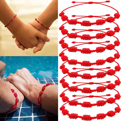 10PCS 7 Knots Red String Bracelet For Couple Protection Good Luck Amulet for Success Rope Braided Br