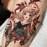 Cartoon Cute Geisha Flower Arm Tattoo Sticker Waterproof Female
