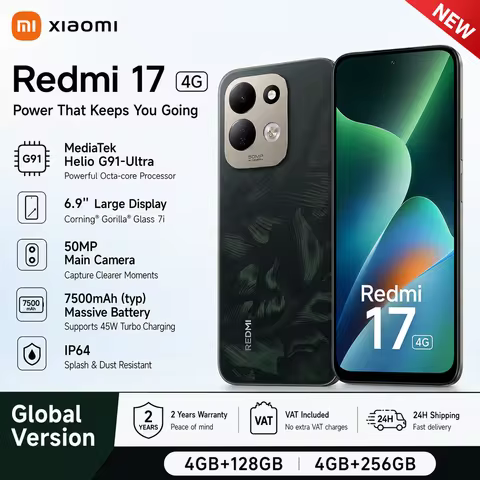 Xiaomi Redmi 17 4G Smartphone Xiaomi HyperOS 3 MediaTek Helio G91-Ultra 7500mAh 6.9" Display 120Hz N