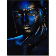 Art Poster Blue and Gold Women's Art Canvas Canvas Painting Wall Art Poster for Bedroom Living Room 
