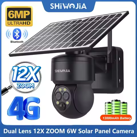 SHIWOJIA 8W 6MP Solar Camera 4G SIM 12X ZOOM WIFI Solar Panel Surveillance Camera Solar Security Cam