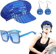 FUIPVGI 3 Pieces Disco Costume 70s Accessories, Abba Sequins Hat Set in 70s, Women's Disco Accessori