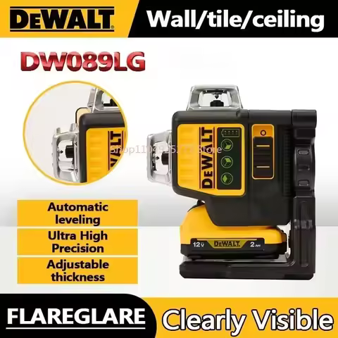 Dewalt DW089LG 3 Sides*360 Degree Vertical Lines Laser Level Meter Outdoor 12V Lithium Battery Horiz