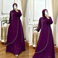 Gamis Hitam Elegan Terbaru Elvira Dres Ceruty Babydoll Aplikasi Swarosky M L XL XXL 3XL Dress Jumbo