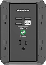 Multi Outlet Extender Surge Protector - POWERIVER Multi Plug Wall Outlet with 5 AC Outlets and 4 USB
