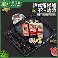 韓式長方形鐵板燒 不沾電磁爐燒烤盤 烤肉盤 燒肉板 韓燒烤盤 燒烤盤 [平行進口]