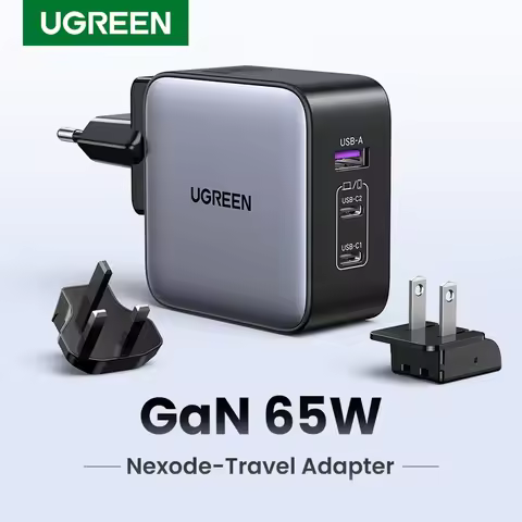 UGREEN GaN 65W Travel Adapter All-in-one Travel Charger with 1 USB Ports and 2 Type C Wall Charger f