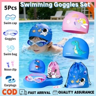 Kids Cartoon Swim Goggles Set 5Pcs with Stretchable Cap Protective Waterproof Goggles for Pool Fun K