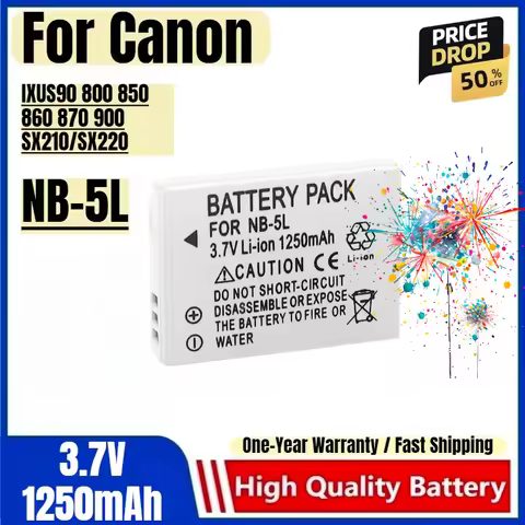 NB-5L Battery 3.7V 1250mAh Rechargeable Batteries and Charger for Canon IXUS90 800 850 860 870 900 S