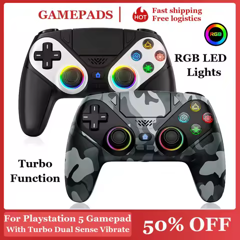 RGB Light Gamepad For Playstation 5 ps5 controller Wireless accessories Console Controller Turbo Dua