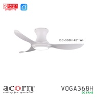 Acorn Voga DC-368H | 48 Inch Ceiling Fan | HUGGER Flush Mount | 24W LED Tri-Color | High Performance DC Fan | Anti Corrosion | Complimentary Decorative No Light Cover