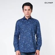 OLYMP  LUXOR Shirt เสื้อเชิ้ตชาย สีกรมท่า ลายพิมพ์ paisley  ทรงหลวม  รีดง่าย SUMM24