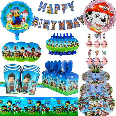 Paw Patrol Birthday Party Balloon Set Disposable Tableware Decoration Baby Shower Cup Plate Backgrou