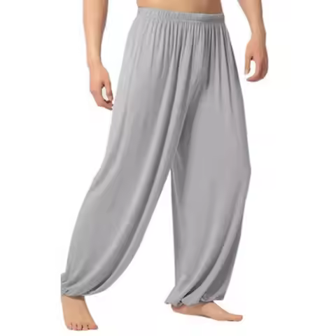 Men's Pant Solid Color Yoga Pant Morning Exercise Tai Chi Pants Casual Wide Leg Pants Long Pants Mal