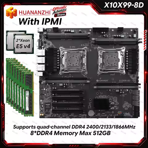 HUANANZHI X10X99-8D IPMI Dual Motherboard XEON LGA2011-3 Intel C612 DDR4 512GB Quad Channel M.2 NVMe