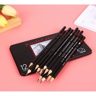 New-12PCS Drawing Sketch Pencil Kit 2H-8B Metal Tin