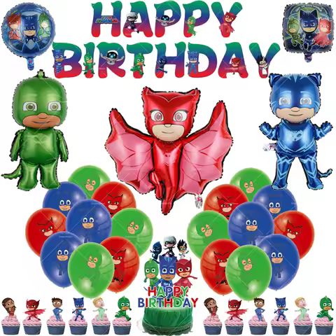 PJ Masks Balloons Happy Birthday Banner Cartoon Super Hero Backdrops Cake Topper Party Decoration Gi