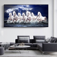 HD Print 7 White Horses Canvas Painting Home Living Room Wall Decor Picture Gift Canvas Print