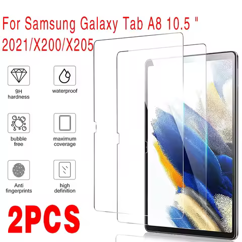 2Pcs Tempered Glass for Samsung Galaxy Tab A8 10.5 2021 SM-X200 X205 Tablet Screen Protector for Gal