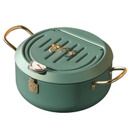 Kitchen Stainless Steel Deep Frying Pot Oil Fryer with A Thermometer and A Lid 304 Tempura Fryer Pan