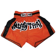 THAISMAI BS1130 กางเกงมวยไทย กางเกงมวย ผ้าร่ม-ส้มขอบแถบดำ ปักมวยไทย - THAI BOXING SHORTS RED NYLON B