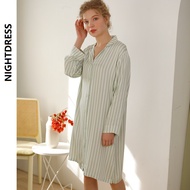 Long-sleeved Viscose Pajamas Set Women Green Striped Homewear Pajama Set Sleepwear Pigiama Donna Pya