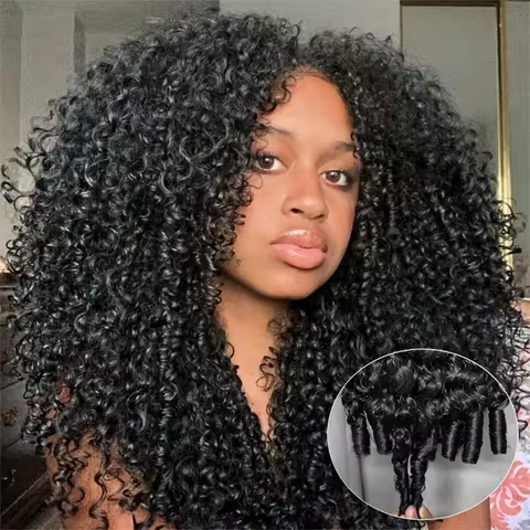 300% Density Burmese Curly Human Hair Wigs For Women 4C Afro Kinky Culry 3 IN 1 Half Wig 100% Gluele