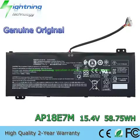 2025 Year Genuine Original AP18E7M 15.4V 58.75Wh Notebook Battery for Acer Aspire 7 A715-74G-52B0 Ni