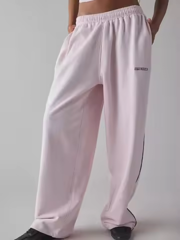 HOUZHOU Women Sports Pants Pink Y2k Baggy Letter Embroidery Gray Sweatpant Casual Wide Leg Trouser B