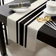 Geometric Stripe Linen Table Runner Modern Simple Black AndWhite Plaid Classic Vintage Table Cloth H